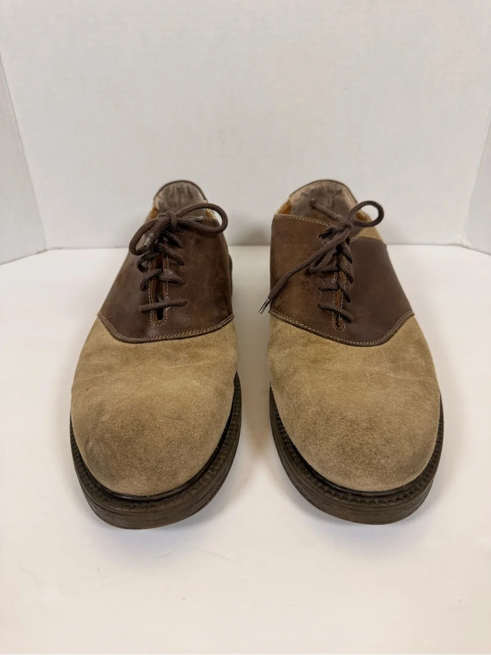 Men's Two-Tone Suede and Leather Derby Shoes in Tan and Brown